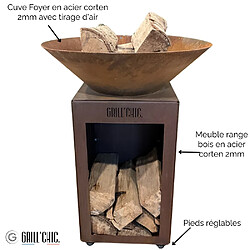 Avis Grill Chic Auvergnat Simple Cuve Corten - Brasero Rond avec Rangement Bois