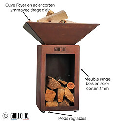 Avis Grill Chic Auvergnat Simple Cuve Corten - Brasero Carré avec Rangement Bois