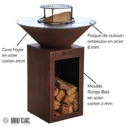 Avis Grill Chic Cévenol Simple Cuve Corten - Brasero Rond avec Rangement Bois