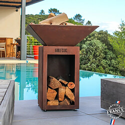 Grill Chic Auvergnat Simple Cuve Corten - Brasero Carré avec Rangement Bois
