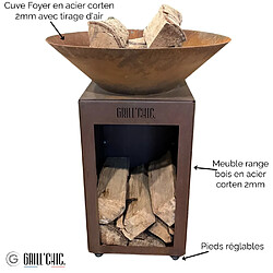 Avis GRILL CHIC Cevenol Simple Cuve Corten - Avec rangement bois