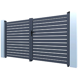 Acheter Habitat Et Jardin Portail aluminium semi ajouré Julien - 300 x 180 cm - Gris