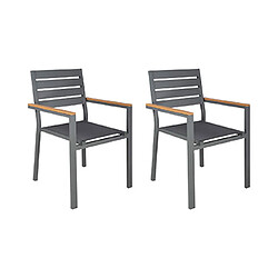 Mes Lot de 2 fauteuils de jardin aluminium - Gris Fauteuils de jardin - aluminium - assise en textilène - accoudoirs imitation bois - empilables