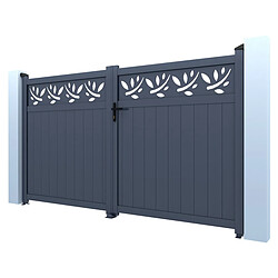 Acheter Habitat Et Jardin Portail aluminium semi-ajouré à motif Maya - 340 x 180 cm - Gris