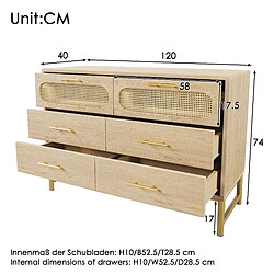 Merax Commode 6 tiroirs rotin - Chêne