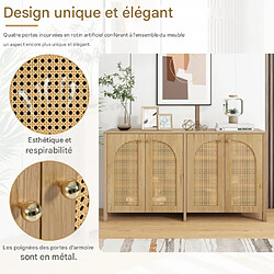 Merax Buffet Avec 4 Portes-en Rotin Et Poignées En Métal-buffet Minimaliste Moderne-bois Naturel pas cher