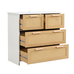 Merax Meuble De Rangement En Rotin-buffet De Haute Qualité-en Bois Massif-naturel Et Blanc pas cher