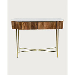 UNIQKA Céline - Console en bois de manguier massif et marbre blanc 100 cm