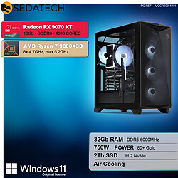 Sedatech PC Gamer Pro ATX ARGB • AMD Ryzen 7 9800X3D • RX 9070 XT • 32Go DDR5 • 2To SSD M.2 • Windows 11