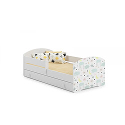 Kobi Lit Enfant LUK BAR+SZU 160x80 Étoiles Tiroir de Rangement avec Matelas Lit avec tiroir de rangement - Barrière de sécurité - Matelas inclus
