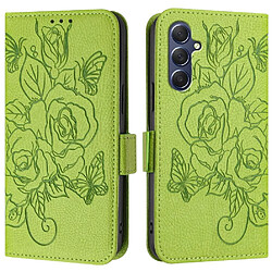 Samsung Galaxy M54 - Vert Portefeuille en cuir PU - Motif de rose 3D - Protection complète - Blocage RFID