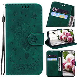 Étui OnePlus Ace 3 Pro - Vert Étui portefeuille magnétique - Cuir PU - Fente pour carte - Support intégré - Motif fleurs roses
