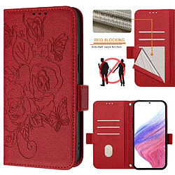 Motorola MOTO G Stylus 2022 - Portefeuille Cuir PU Rouge Étui téléphone - Emplacement pour cartes et espèces - Protection intégrale - Motif floral - Cuir PU durable - Blocage RFID