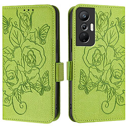 GANGXUN Étui Infinix Hot 20s - Vert Étui portefeuille en cuir PU - Motif rose - Protection améliorée - Fentes cartes