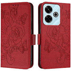 Xiaomi Redmi Note 13r Étui Portefeuille - Rouge Étui portefeuille - Cuir PU de qualité - Fermeture magnétique - Protection améliorée - Motif rose
