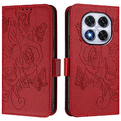 Xiaomi Redmi Note 14 Pro Plus 5G - Rouge Étui portefeuille cuir PU - Blocage RFID - Protection renforcée - Fentes pour cartes - Sangle de poignet