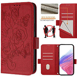 Étui Pour Infinix Hot 20 Play - Rouge Coque portefeuille magnétique - Cuir PU - Fentes pour cartes - Protection RFID - Design floral