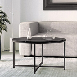 Ahd Amazing Home Design Table basse salon rond 80cm avec plateau effet marbre Granato - Noir