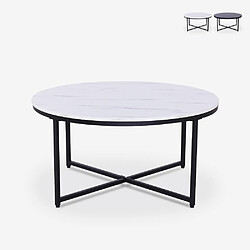 Ahd Amazing Home Design Table basse ronde 80 cm en métal et effet marbre salon Sulley - Blanc