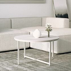 Ahd Amazing Home Design Table basse salon rond 80cm avec plateau effet marbre Granato - Blanc