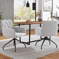 Merax Set de 2 chaises de salle à manger pivotantes à 360° avec motif losange, fauteuil rembourré avec 4 pieds en métal, chaise lounge moderne, chaise de salon pour chambre, bureau, soutien lombaire, velours, gris.