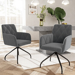 Merax Set de 2 chaises de salle à manger pivotantes à 360° avec motif losange, fauteuil rembourré avec 4 pieds en métal, chaise lounge moderne, chaise de salon pour chambre, bureau, soutien lombaire, velours, anthracite.