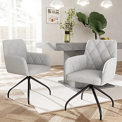 Merax Set de 2 chaises de salle à manger pivotantes à 360° avec motif losange, fauteuil rembourré avec 4 pieds en métal, chaise lounge moderne, chaise de salon pour chambre, bureau, soutien lombaire, velours, gris.