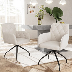 Merax Set de 2 chaises de salle à manger pivotantes à 360° avec motif losange, fauteuil rembourré avec 4 pieds en métal, chaise lounge moderne, chaise de salon pour chambre, bureau, soutien lombaire, velours, beige.