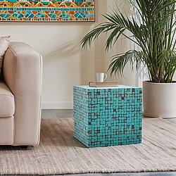 Ahd Amazing Home Design Table basse carrée de salon contemporain en bois marqueté Manju - Turquoise