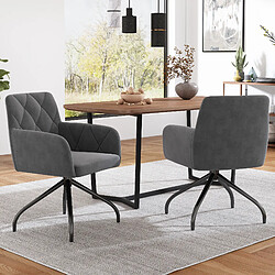 Merax Set de 2 chaises de salle à manger pivotantes à 360° avec motif losange, fauteuil rembourré avec 4 pieds en métal, chaise lounge moderne, chaise de salon pour chambre, bureau, soutien lombaire, velours, anthracite.