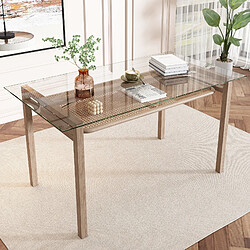 Merax Table à manger avec rangement, 110 x 65 x 74 cm, plateau en verre trempé, design rotin, table moderne, table à manger rectangulaire, table de café de détente, table moderne et simple, beige.