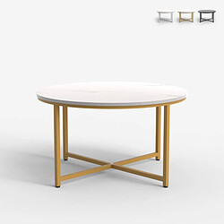 Ahd Amazing Home Design Table basse salon rond 80cm avec plateau effet marbre Granato - Or