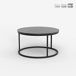 Ahd Amazing Home Design Table basse de salon rond 80cm effet marbre contemporain Ossidiana - Noir