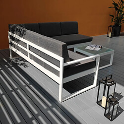 Modus sofà Salon de jardin canapé d'angle + table - Blanc
