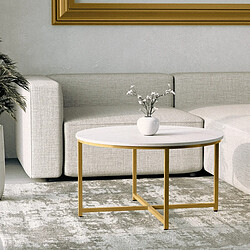 Ahd Amazing Home Design Table basse salon rond 80cm avec plateau effet marbre Granato - Or