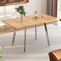 Merax Table à manger moderne et minimaliste avec pieds chromés argentés, couleur naturelle élégante, 140 x 80 cm, table au style minimaliste moderne, support en alliage haute résistance, pour 4-6 personnes.