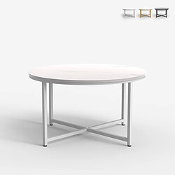 Ahd Amazing Home Design Table basse salon rond 80cm avec plateau effet marbre Granato - Blanc