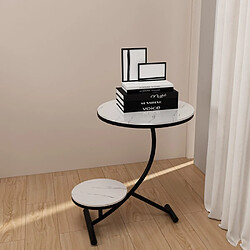 Ahd Amazing Home Design Table basse élégante 2 plateaux ronds en marbre45x50cm Marpes L - Blanc