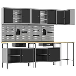 vidaXL Ensemble de placards de travail avec tiroir 10 pcs Noir et gris