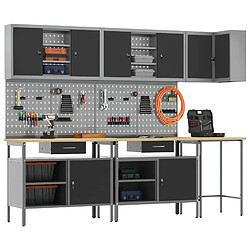 vidaXL Ensemble de placards de travail avec tiroir 10 pcs Noir et gris