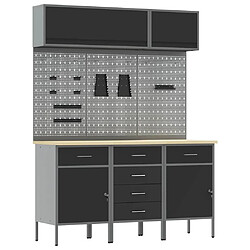 vidaXL Ensemble de placards de travail avec tiroir 8 pcs Noir