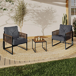 Idmarket market Salon de jardin RIO table et 2 fauteuils - Gris anthracite/rotin