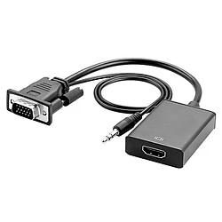Convertisseur VGA vers HDMI avec câble audio et alimentation USB - Noir