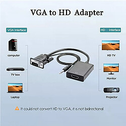Convertisseur VGA vers HDMI avec câble audio et alimentation USB - Noir