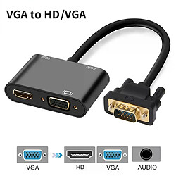 Adaptateur VGA vers HDMI 3 en 1 avec audio