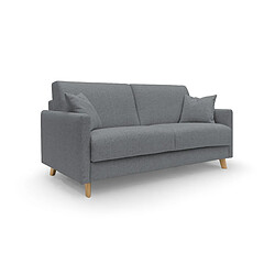 Divani.store Edgar Canapé lit convertible - Gris Canapé convertible - Tissu imperméable antitache - Coffre à oreiller - Bois naturel