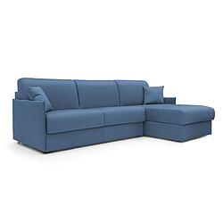 Divani.store Canapé d'angle convertible EVANS - Tissu bleu