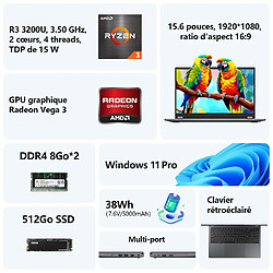 VANWIN Ordinateur portable 15,6 pouces AMD Ryzen 3 3200U 16 Go RAM DDR4 512 Go SSD Dark Sky Grey PC portable