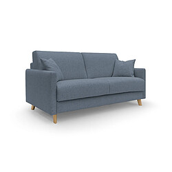 Divani.store Edgar Canapé lit convertible - Bleu Canapé lit en tissu imperméable - Coffre oreiller - Déhoussable - Pieds bois 13 cm