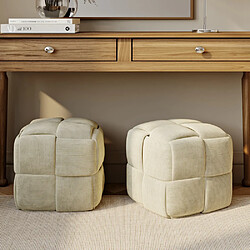 ICONIK INTERIOR Pouf Carré Tapissé en Velours Côtelé - Design Moderne - Cube Taupe